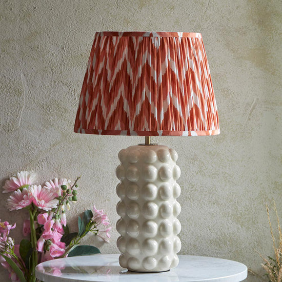 Bobble And Zigzag 35cm Apricot Orange Fabric Shade Table Lamp In Gloss White Ceramic Base