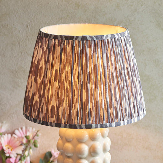 Bobble And Ikat 35cm Pearl Grey Fabric Shade Table Lamp In Gloss White Ceramic Base