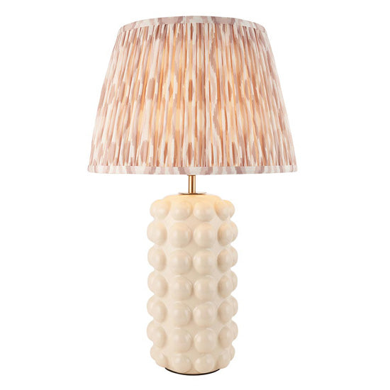 Bobble And Ikat 35cm Neutral Fabric Shade Table Lamp In Gloss White Ceramic Base