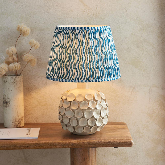 Borello And Ripple 35cm Marlin Blue Shade Table Lamp With Ivory Crackle Ceramic Base