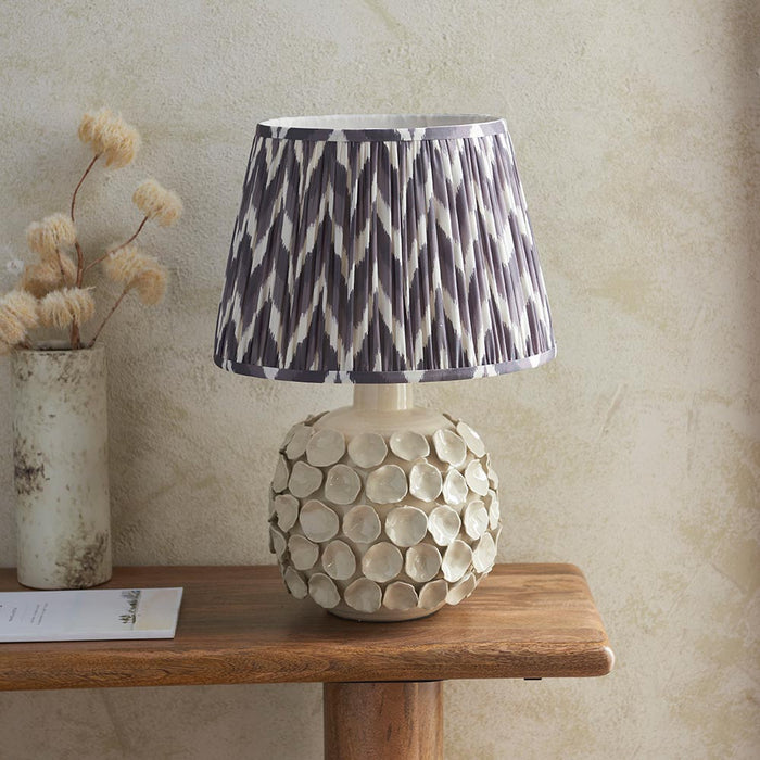 Borello And Zigzag 35cm Pearl Grey Shade Table Lamp With Ivory Crackle Ceramic Base