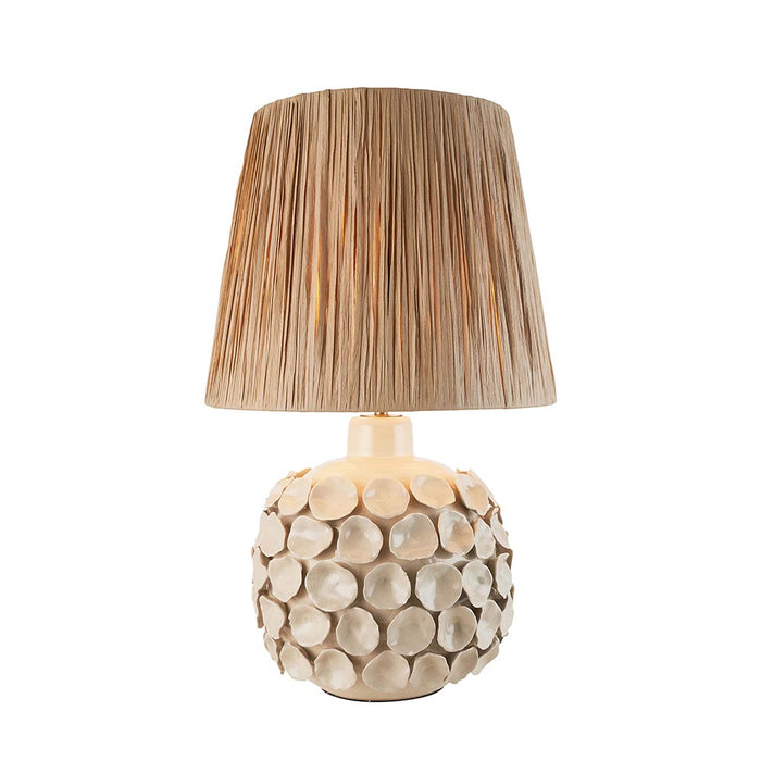 Borello And Raffia 32cm Natural Raffia Shade Table Lamp With Ivory Crackle Ceramic Base