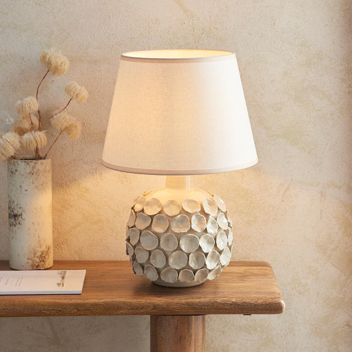 Borello And Ivy 35cm Pearl Grey Shade Table Lamp With Ivory Crackle Ceramic Base