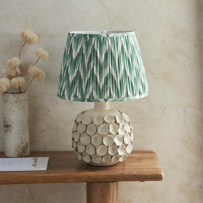 Borello And Zigzag 35cm Cotswold Green Shade Table Lamp With Ivory Crackle Ceramic Base