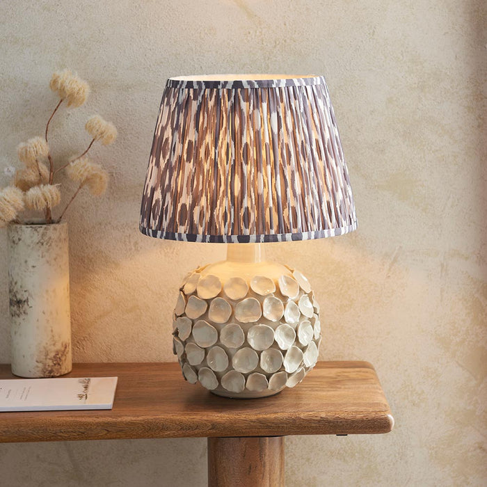 Borello And Ikat 35cm Pearl Grey Shade Table Lamp With Ivory Crackle Ceramic Base