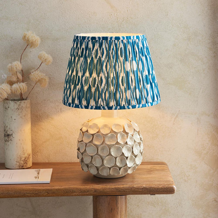 Borello And Ikat 35cm Marlin Blue Shade Table Lamp With Ivory Crackle Ceramic Base