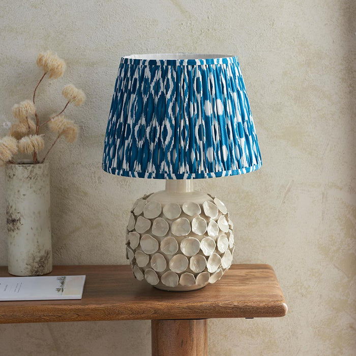 Borello And Ikat 35cm Marlin Blue Shade Table Lamp With Ivory Crackle Ceramic Base