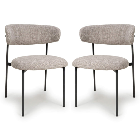 Marisa Oatmeal Tweed Fabric Dining Chairs In Pair