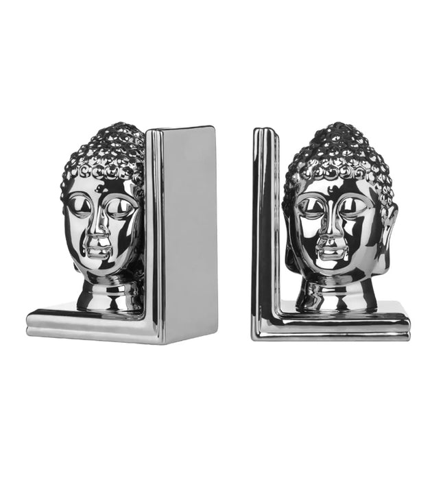 Koper Ceramic Buddha Head Bookends In Silver