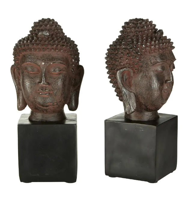 Koper Polyresin Set Of Buddha Head Bookends In Rust Tone