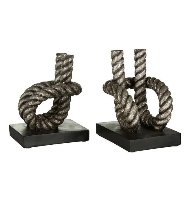 Koper Polyresin Set Of 2 Rope Bookends In Silver