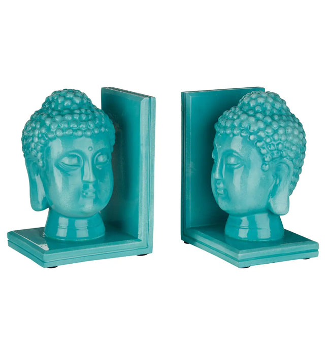 Koper Polyresin Set Of 2 Buddha Head Bookends In Turquoise