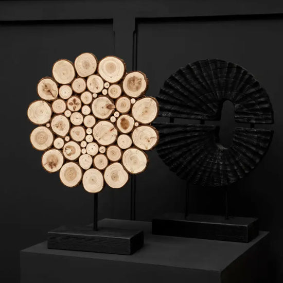 Lacuna Round Wooden Sculpture In Black