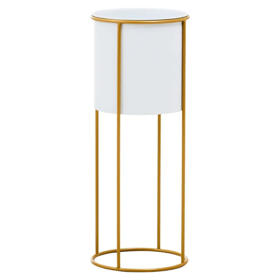 Trosa Large Metal Floor Standing Planter In White And Gold