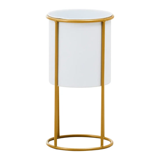 Trosa Small Metal Floor Standing Planter In White And Gold