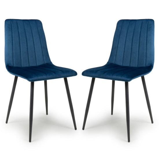 Lisbon Blue Brushed Velvet Dining Chairs In Pair