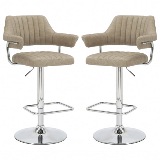 Cortez Mink Leather Effect Bar Stools In Pair