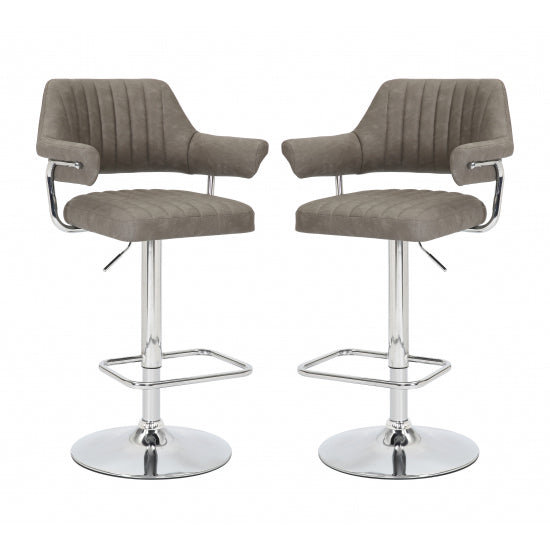 Cortez Charcoal Leather Effect Bar Stools In Pair