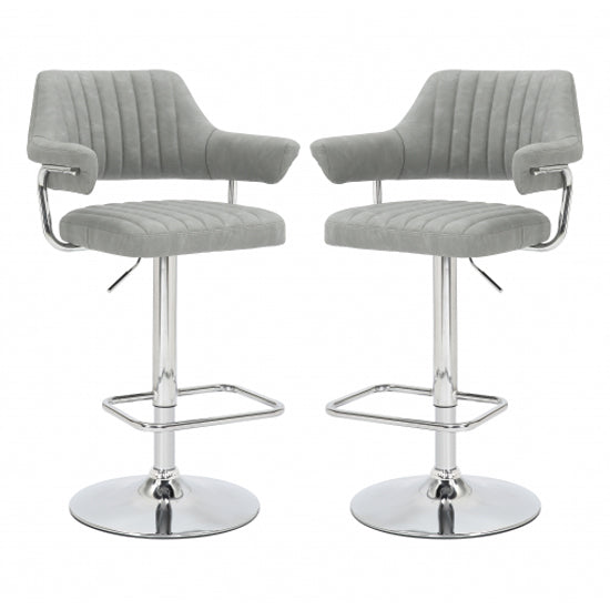 Cortez Light Grey Leather Effect Bar Stools In Pair