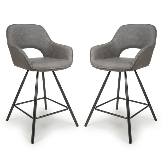 Truro Charcoal Leather Effect Bar Chairs In Pair