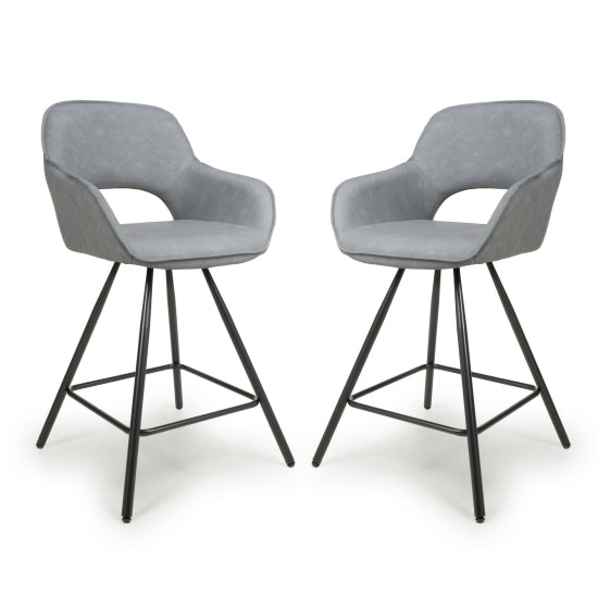 Truro Light Grey Leather Effect Bar Chairs In Pair