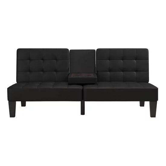 Adalynn Convertible Futon Faux Leather Sofa Bed In Black