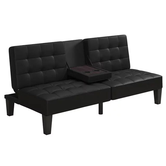 Adalynn Convertible Futon Faux Leather Sofa Bed In Black