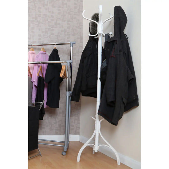 Arles Pine Wood Floor Standing Coat Stand In White