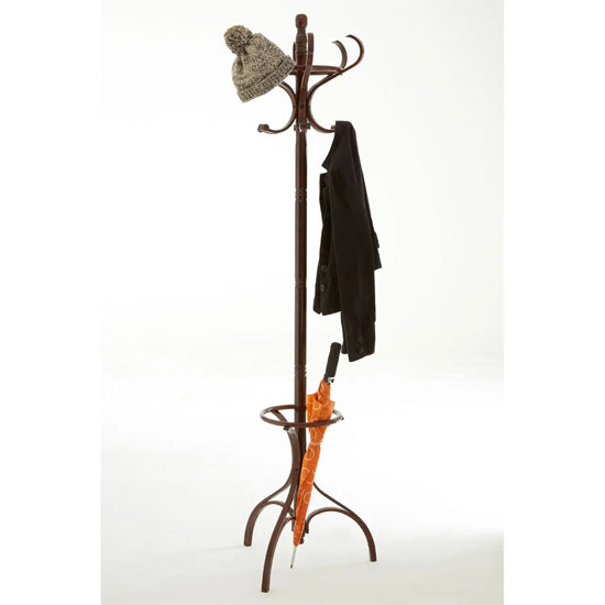 Arles Pine Wood Floor Standing Coat Stand In Walnut