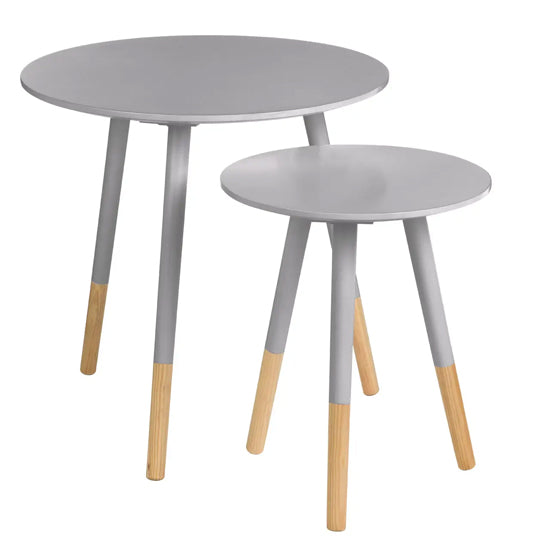 Viborg Round Wooden Set Of 2 Side Tables In Grey