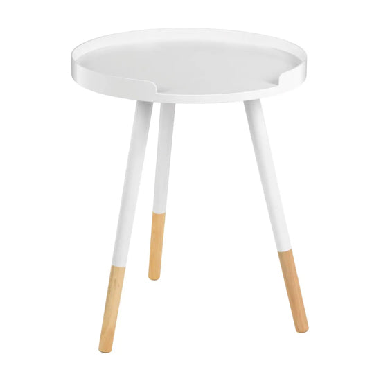 Viborg Round Wooden Side Table In White And Natural