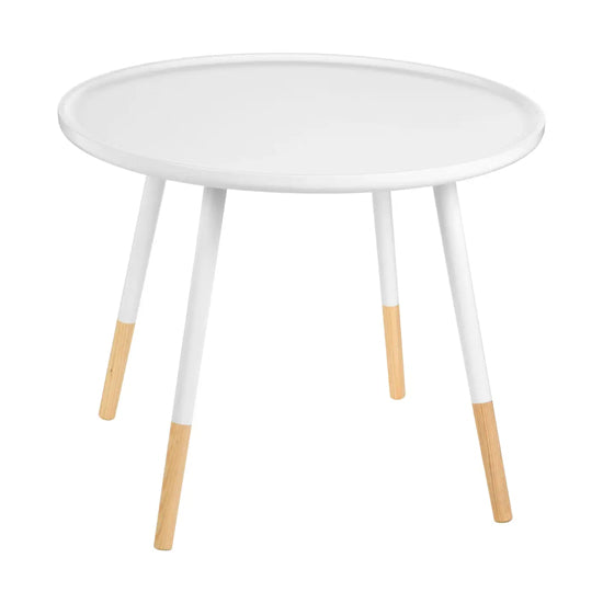 Viborg Large Round Wooden Side Table In White And Natural