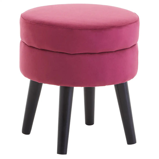 Loretta Velvet Stool In Wine With Black Wooden Legs