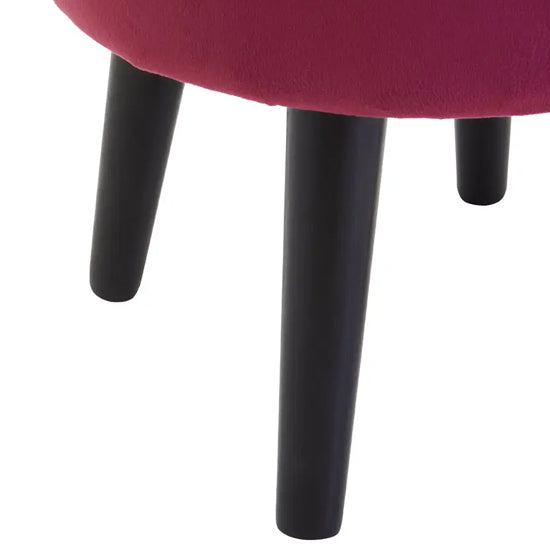 Loretta Velvet Stool In Wine With Black Wooden Legs