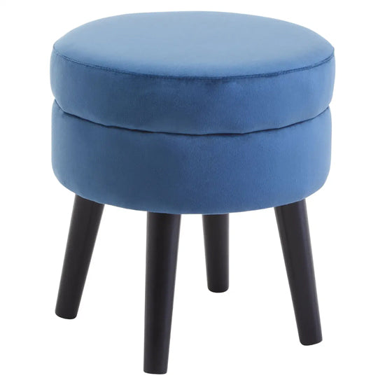 Loretta Velvet Stool In Midnight Blue With Black Wooden Legs