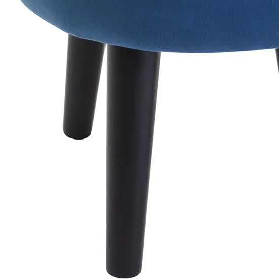 Loretta Velvet Stool In Midnight Blue With Black Wooden Legs