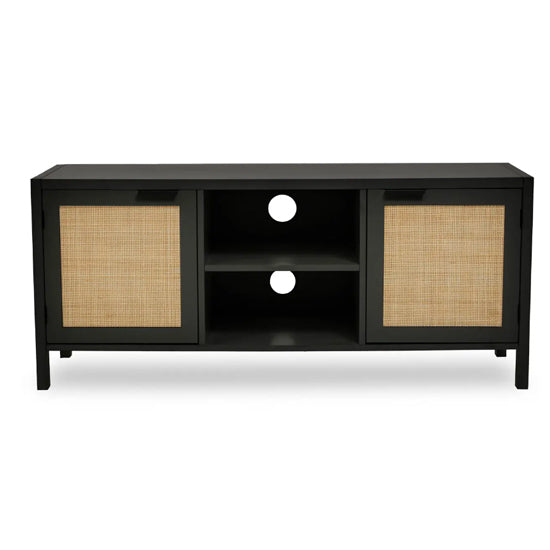 Sherman Wooden TV Stand With 2 Doors 1 Shelf In Black