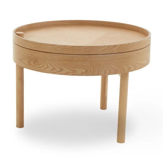 Viborg Round Wooden Storage Side Table In Oak
