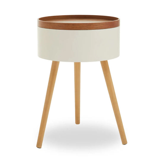 Viborg Round Storage Side Table In Cream And Oak