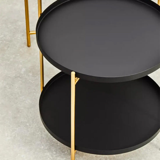 Trosa Black Side Table Two Tier With Gold Metal Frame