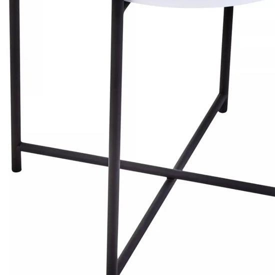 Trosa Round White Metal Side Table With Black Metal Frame