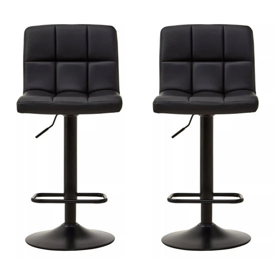 Baina Black Faux Leather Effect Quilted Bar Stools In Pair