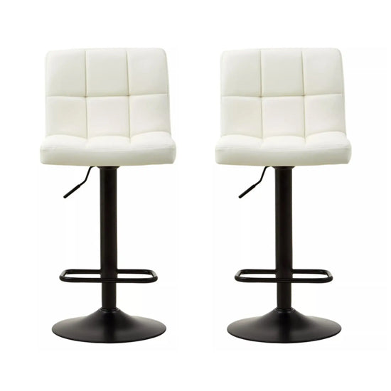 Baina White Faux Leather Effect Quilted Bar Stools In Pair