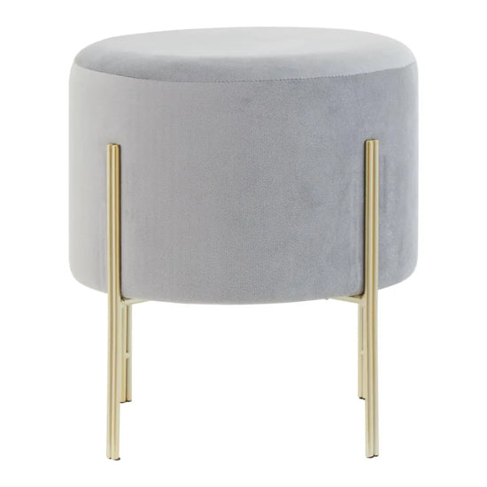 Hayes Round Grey Velvet Stools In Pair