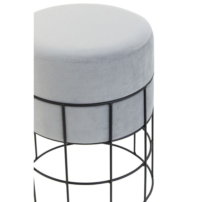 Hayes Textile Fabric Straight Cage Stool With Black Metal Frame