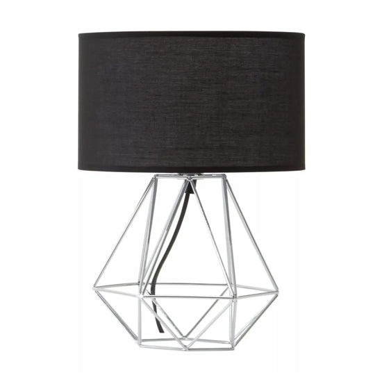 Wyra Black Linen Fabric Table Lamp With Chrome Metal Base