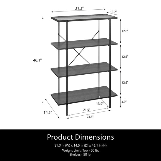 Wainwright Wooden Bookcase With 4 Shelf In Black Oak