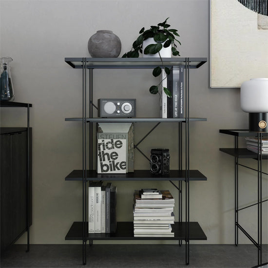 Wainwright Wooden Bookcase With 4 Shelf In Black Oak