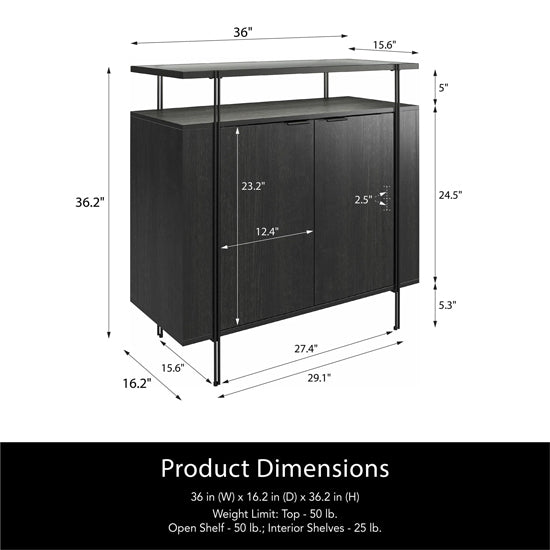 Wainwright Wooden Bar Cabinet With 2 Doors In Black Oak