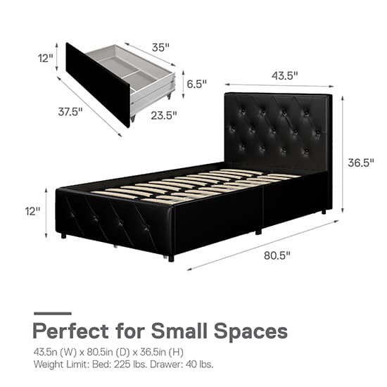 Dakota Faux Leather Single Bed With Storage Drawers In Black